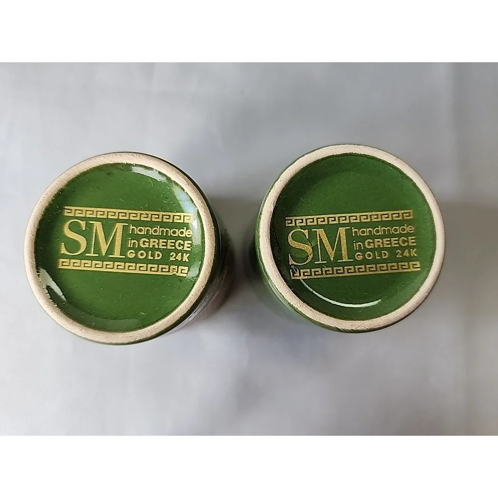 Lot 2 Vintage Greek Handmade Shot Glasses Parthenon of‎ Athens Green w/24K Gold